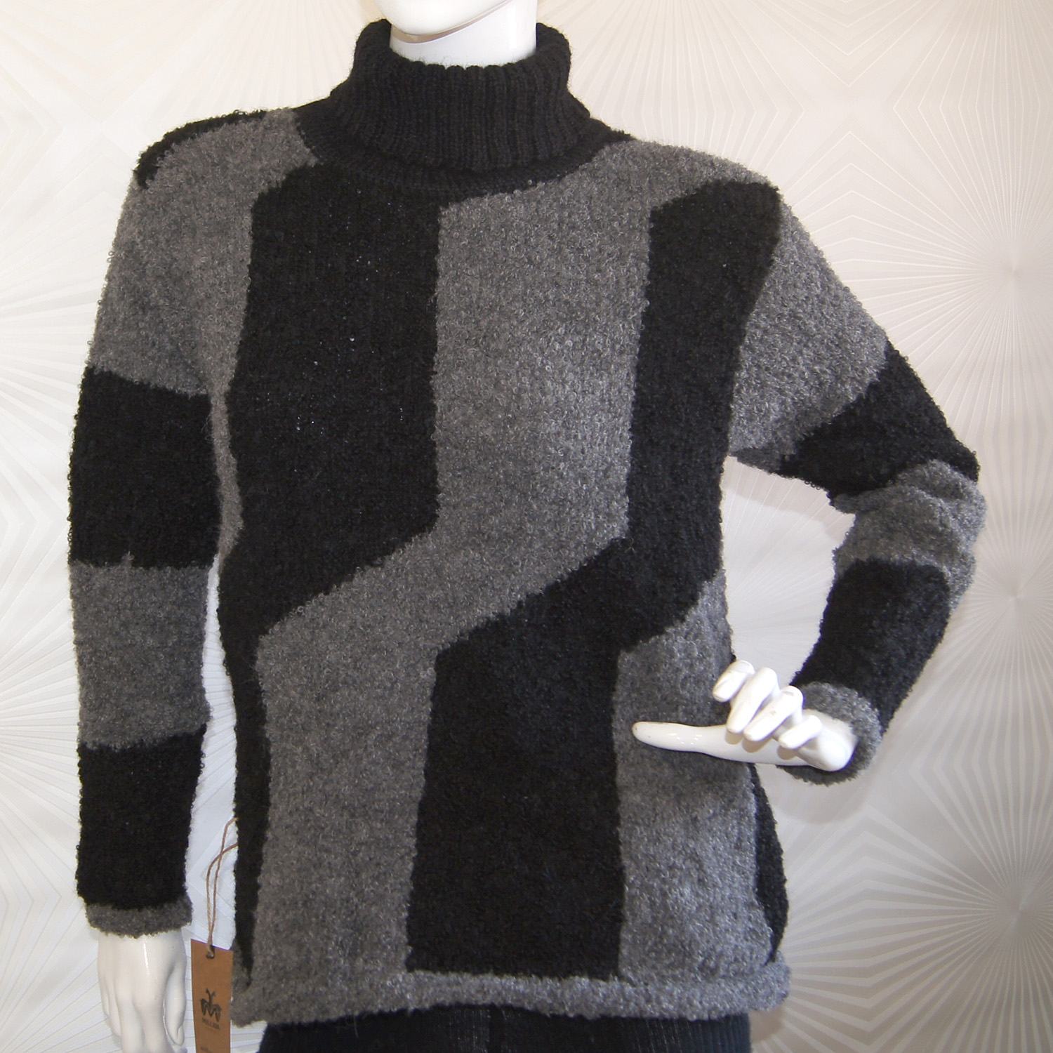 Rollkragen-Pullover/turtleneck-sweater MADRID, Farbe/colour: schwarz-grau/black-grey, Größe/size: S